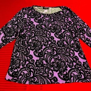 Pre-Owned Lavender Bob Mackie Wearable Art Paisley Lace 3/4 Sleeve Shirt
